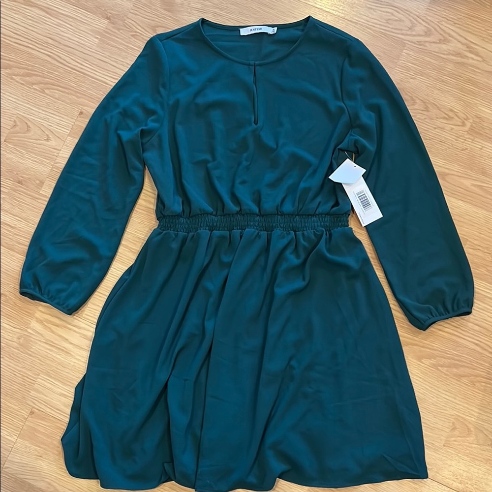 Just Fab Teal Long Sleeve Flowing Dress Sz XL